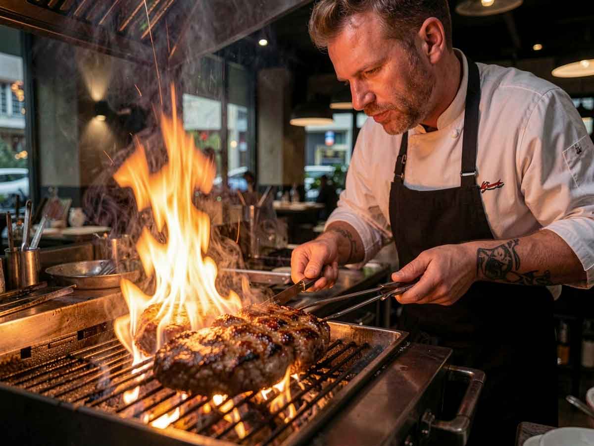 Kuvanje na otvorenoj vatri rostilj šef kuvar ugostiteljstvo restoran
